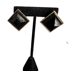 🍭6/$30 Faceted acrylic chunky black and gold diamond shaped post earrings